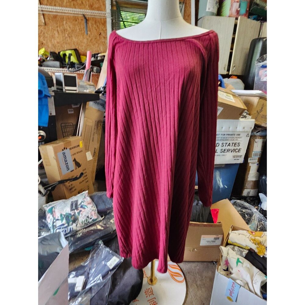 Old Navy Burgundy Ribbed Knit Long Sleeve Dress – Women’s Size 2XL (NWT)